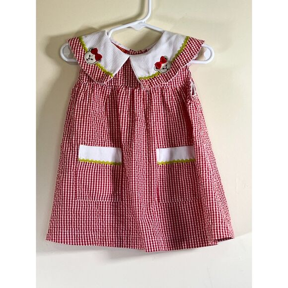 Little Girl's Vintage‎ Red Seersucker Dress with Bears and Pockets - 24 Months - Picture 1 of 3